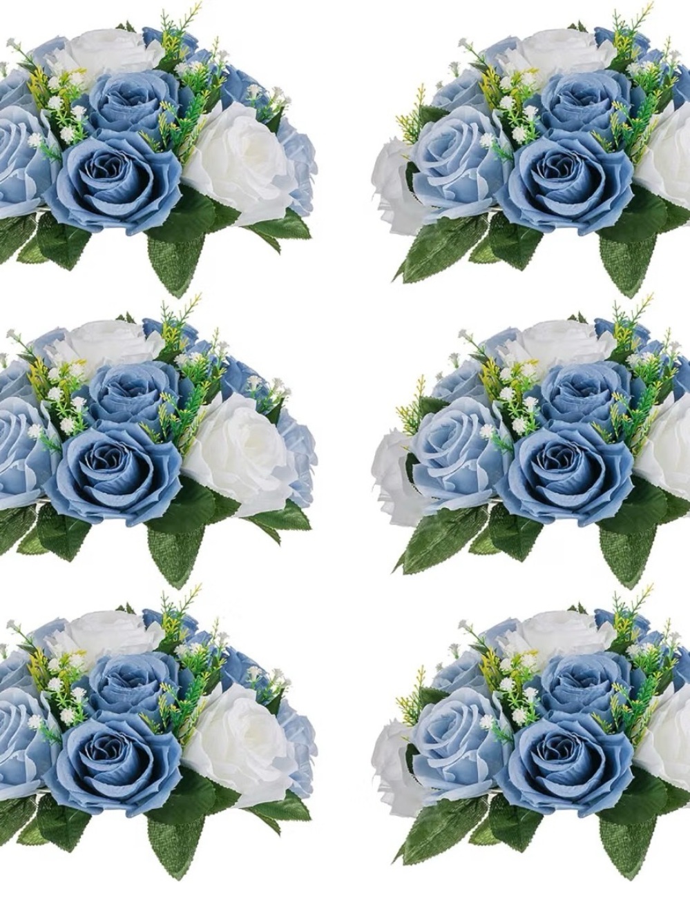 8 Blue and White Artificial Rose centerpieces toppers-wedding/baby shower decor